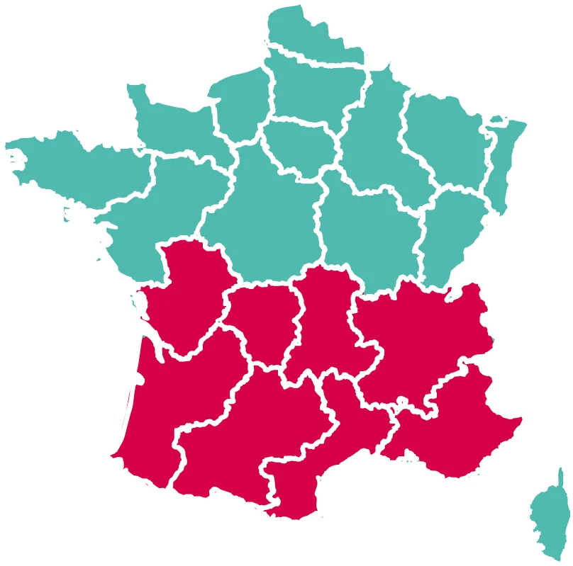 Carte des zones de livraison AKAR SUD FRANCE en France
