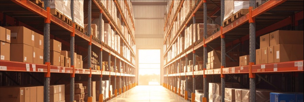 Allée de stockage dans l’entrepôt logistique Akar Sud